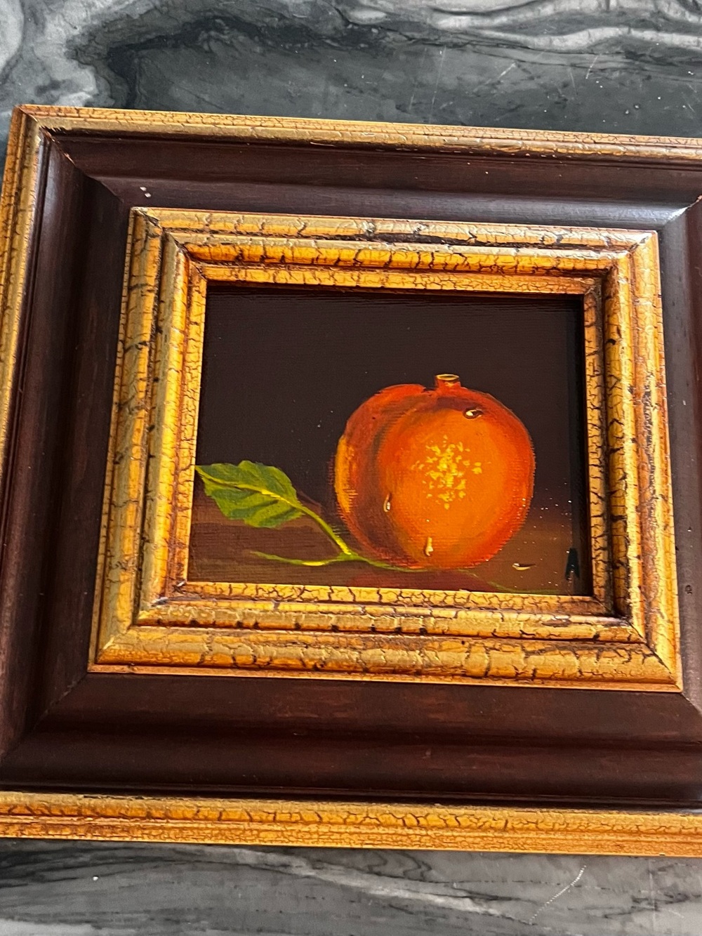 Vintage Pomegranate Orange? Painting And Frame Oil On Board SignedA